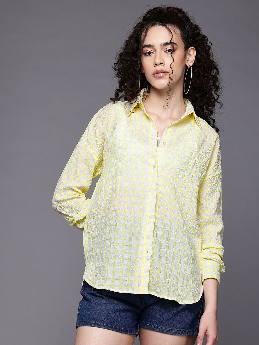 Freehand Women Regular Fit Textured Casual Long Shirt