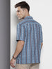 Men's Blue Relaxed Fit Striped Resort Wear Shirt