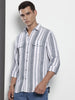 Men's Grey Slim Fit Striped Casual Shirt