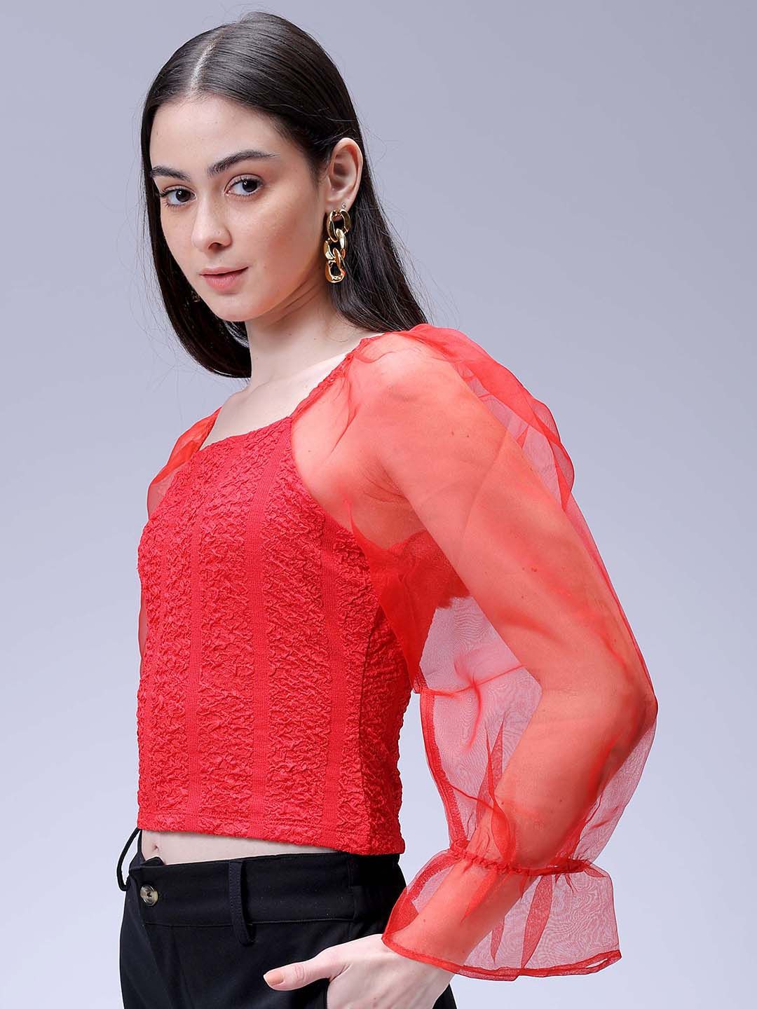 Women's Red Regular Fit Casual Top