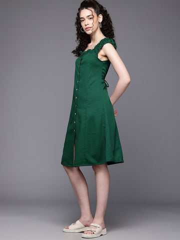 Freehand Women Flare Textured Button Down Dress