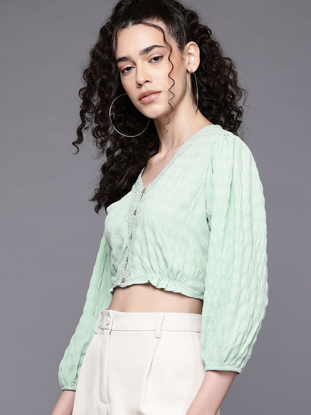 Women's Regular Fit Textured Gathered Top