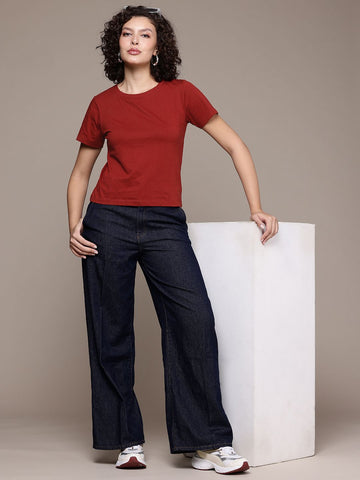 Freehand Women Regular Fit Solid T-Shirt