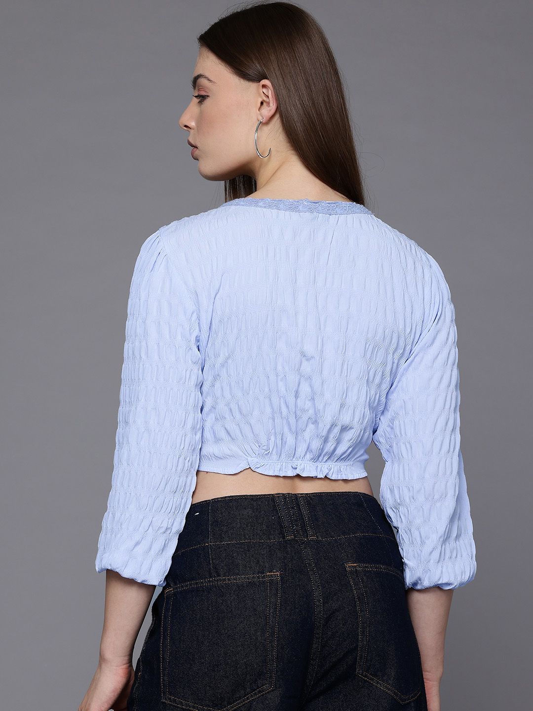 Women's Regular Fit Textured Gathered Waist Top