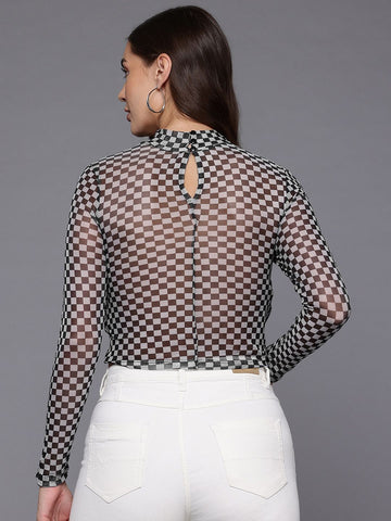 Women's Fitted Checked Party Regular Top