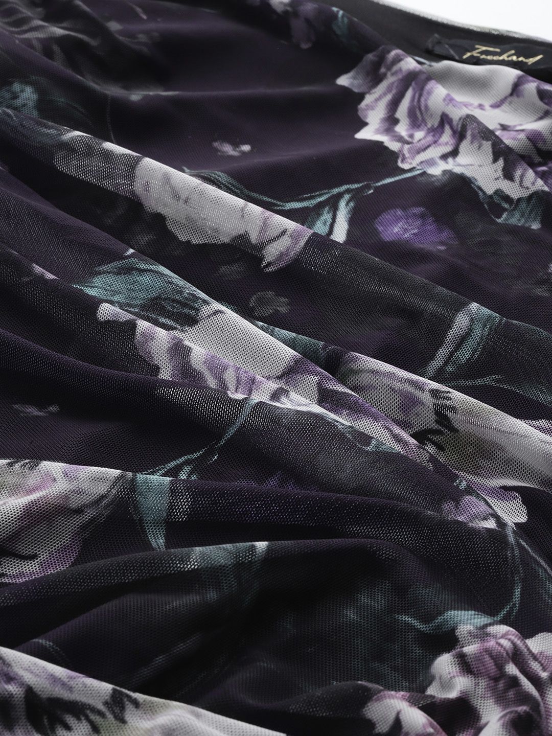 Freehand Women Fitted Floral Mesh Gathered Dress