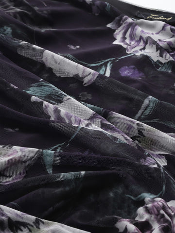 Freehand Women Fitted Floral Mesh Gathered Dress