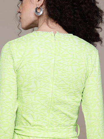 Freehand Green Regular Fit Textured Mini Dress