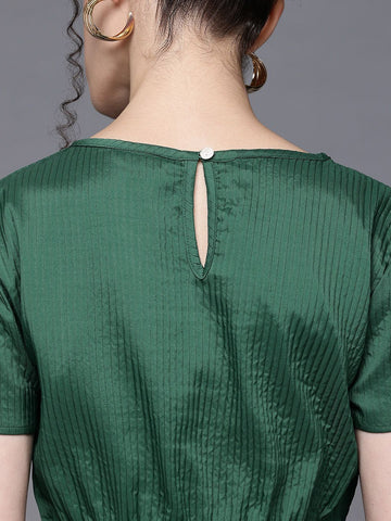 Women's Fit and Flare Textured Cinched Waist Top