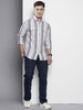 Men's Grey Slim Fit Striped Casual Shirt