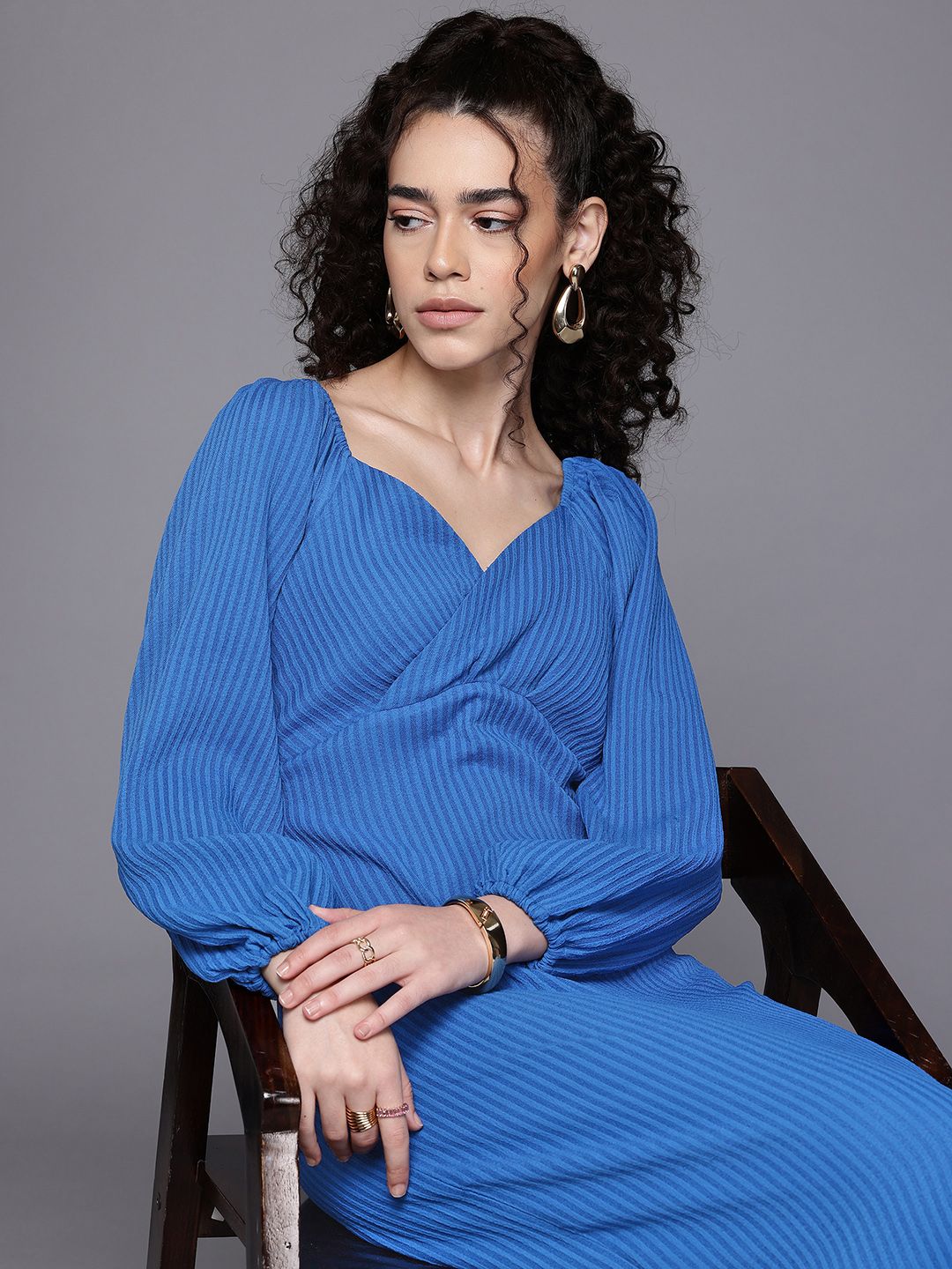 Freehand Women Fitted Textured Midi Dress