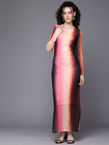 Freehand Women Fitted Abstract Mesh Cut Out Dress