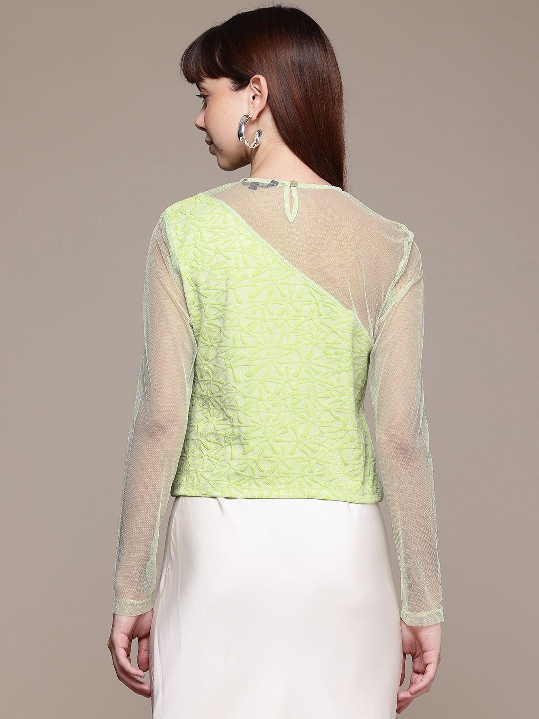 Women's Fitted Textured Mesh Sheer Top