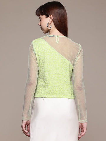 Women's Fitted Textured Mesh Sheer Top