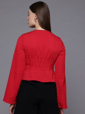 Women's Regular Fit Textured Cinched Waist Top