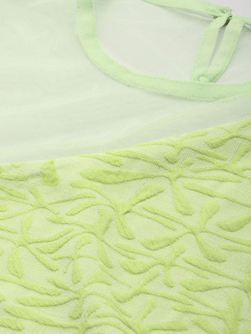 Women's Fitted Textured Mesh Sheer Top