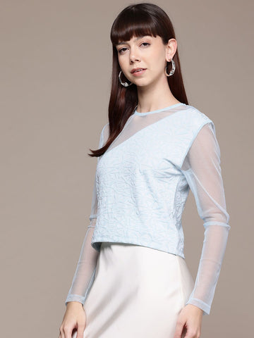 Women's Fitted Textured Mesh Sheer Top