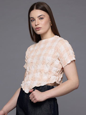 Freehand Peach Women's Fitted Textured Asymmetric Top