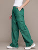 Women's Green Wide Leg Fit Utility Jeans