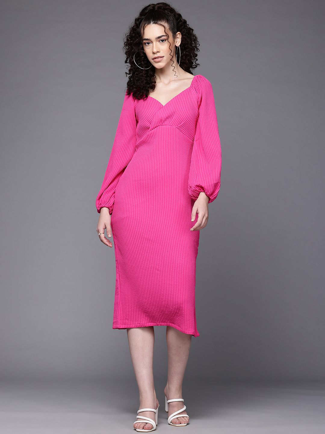 Freehand Women Fitted Textured Midi Dress