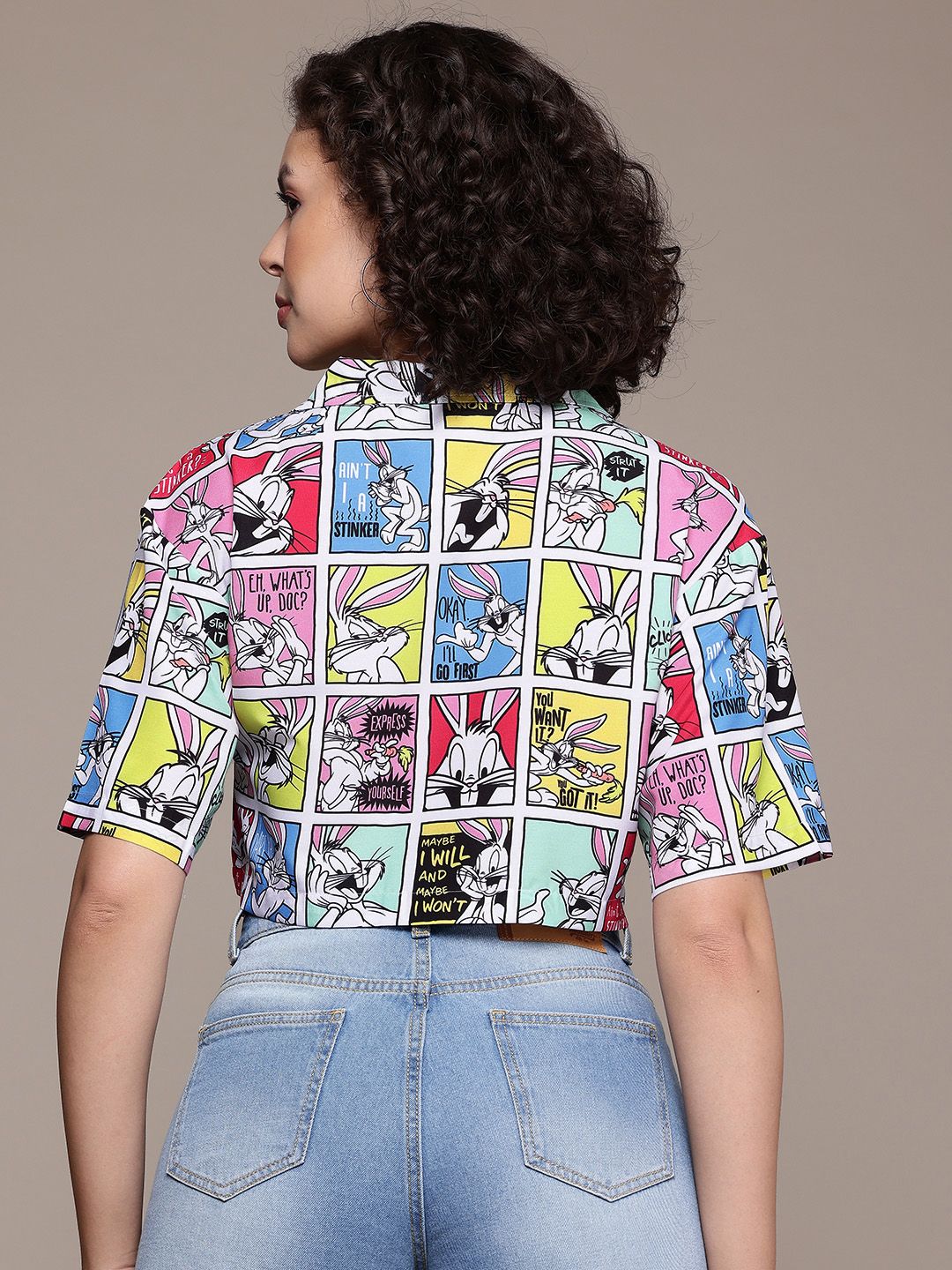 Freehand Women Loose Fit Looney Tunes Casual Crop Boxy Shirt