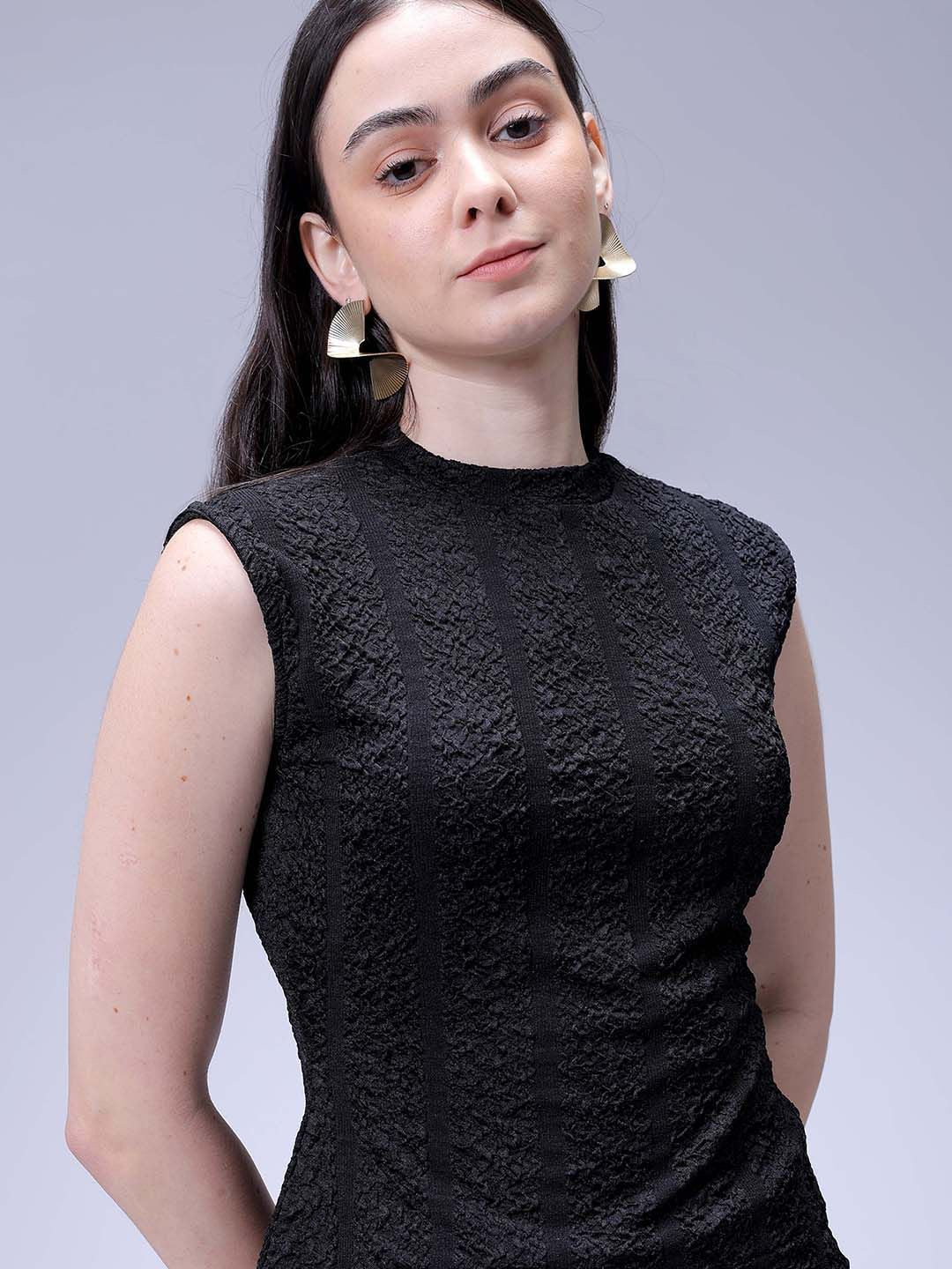 Women's Black Regular Fit Casual Top