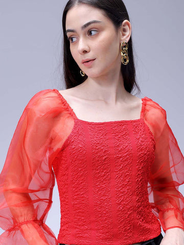 Women's Red Regular Fit Casual Top