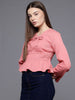 Freehand Peach Women's Regular Fit Textured Cinched Waist Top
