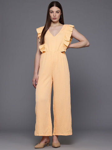 Freehand Women Regular Fit Textured Ruffled Jumpsuit