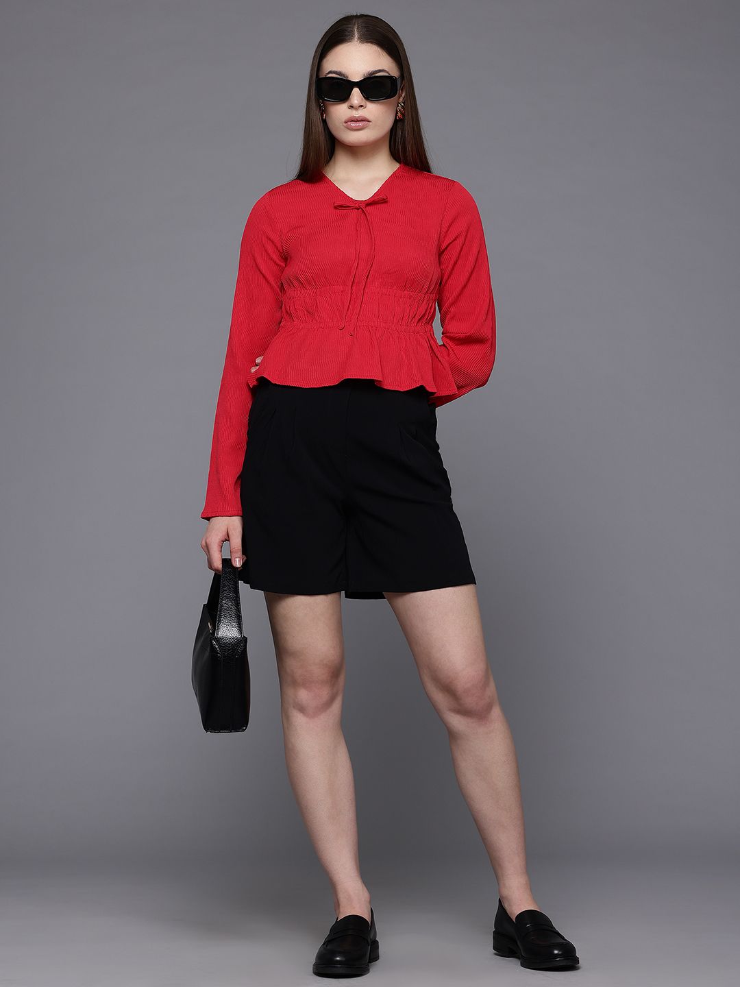 Women's Regular Fit Textured Cinched Waist Top