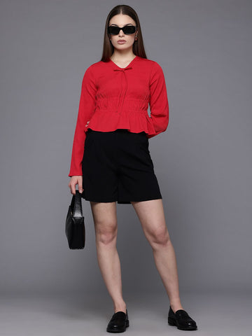 Women's Regular Fit Textured Cinched Waist Top