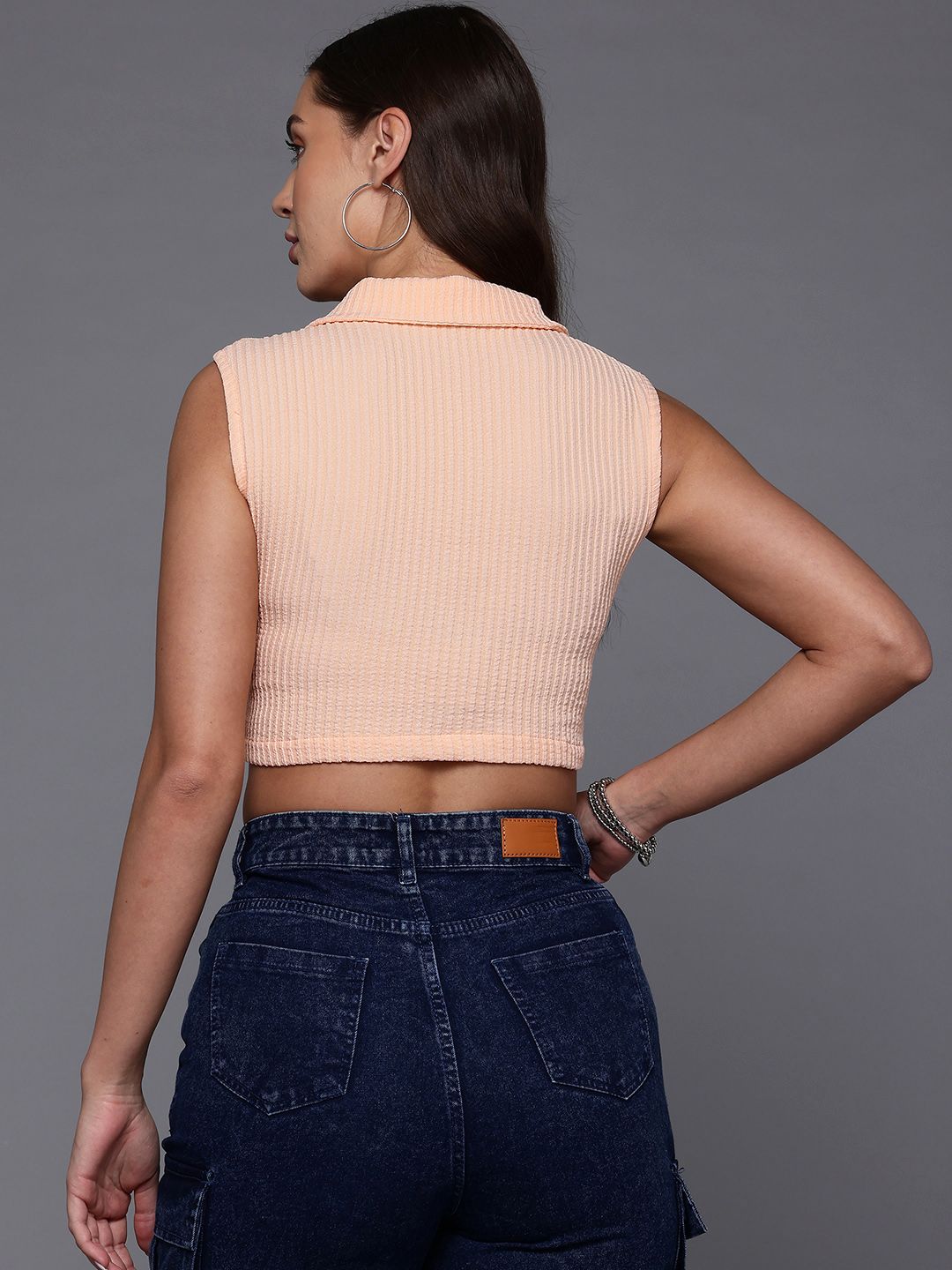 Freehand Peach Women's Fitted Textured Crop Top