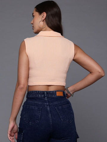 Freehand Peach Women's Fitted Textured Crop Top