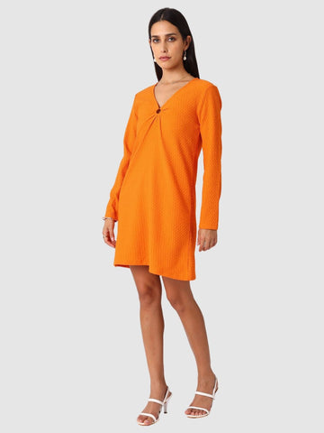 Women Regular Fit Orange Long Sleeves Dress