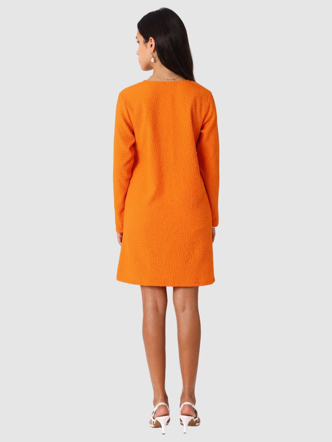 Women Regular Fit Orange Long Sleeves Dress