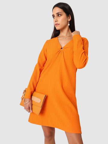 Women Regular Fit Orange Long Sleeves Dress