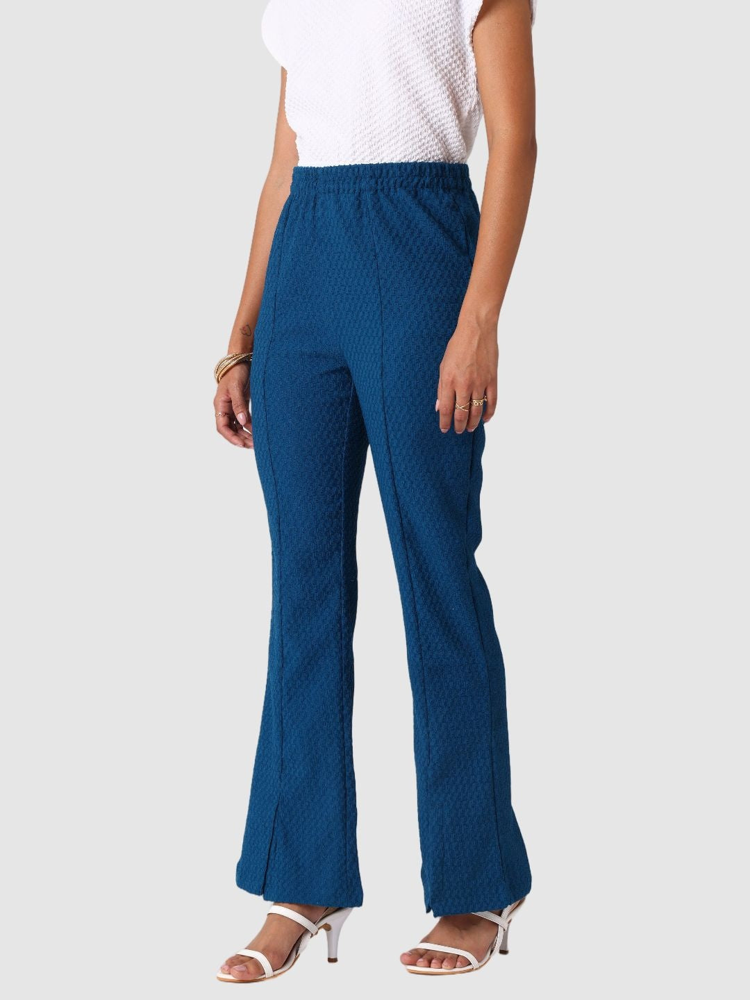 Women Blue Regular Fit Casual Trousers