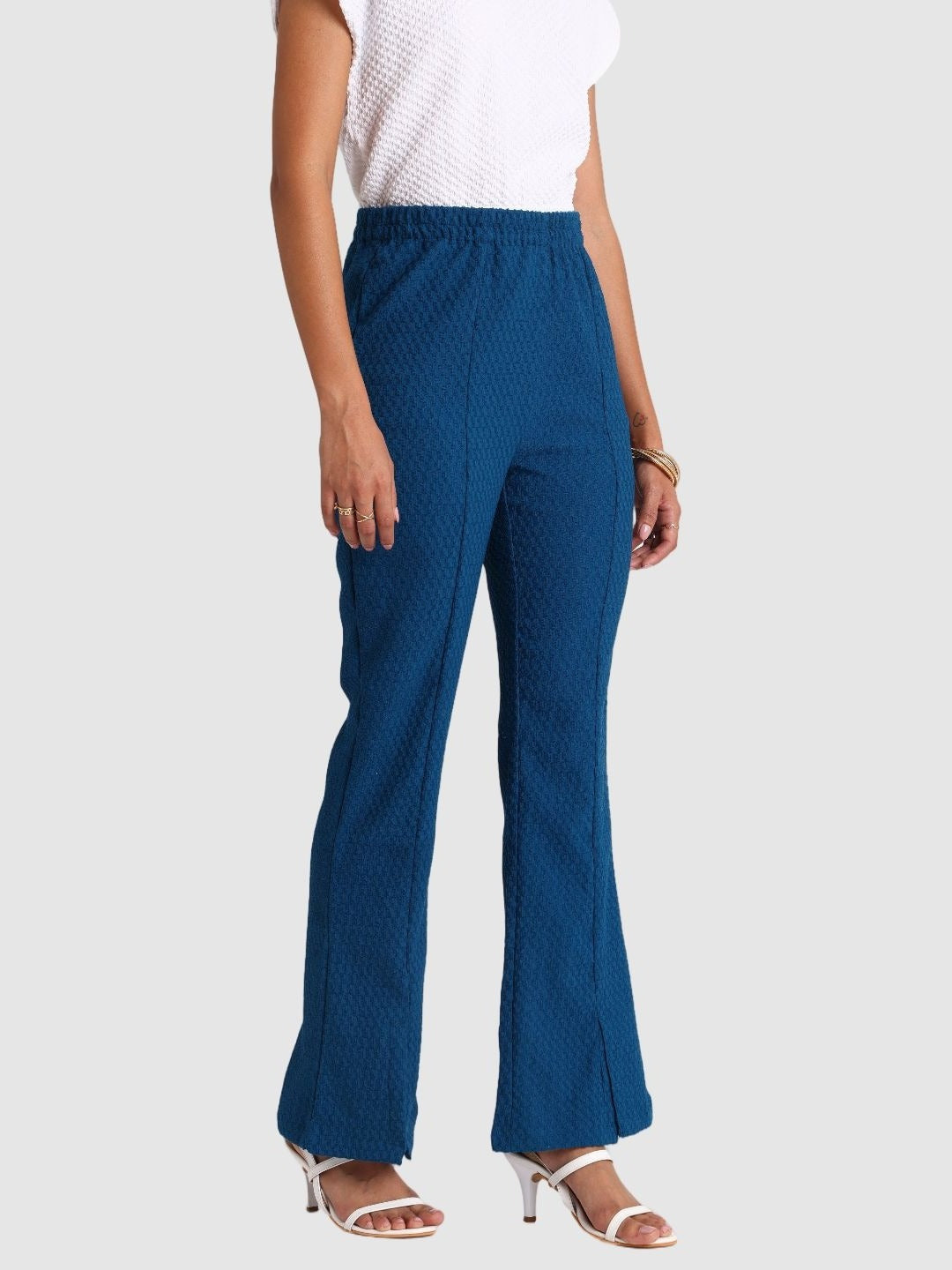 Women Blue Regular Fit Casual Trousers