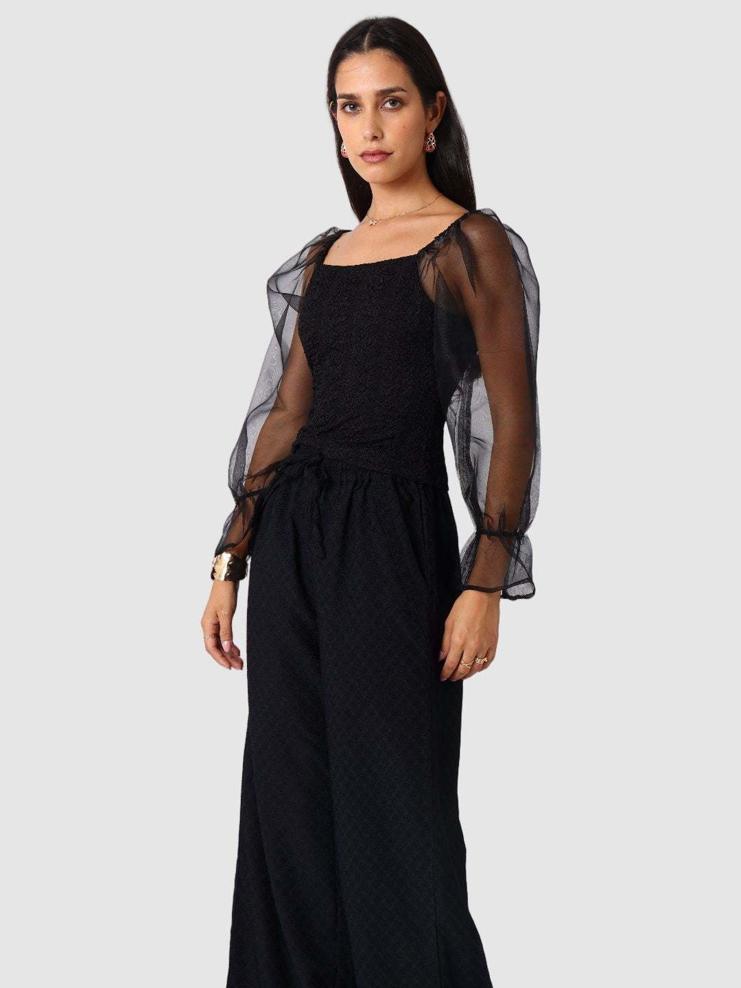 Women's Black Regular Fit Casual Top