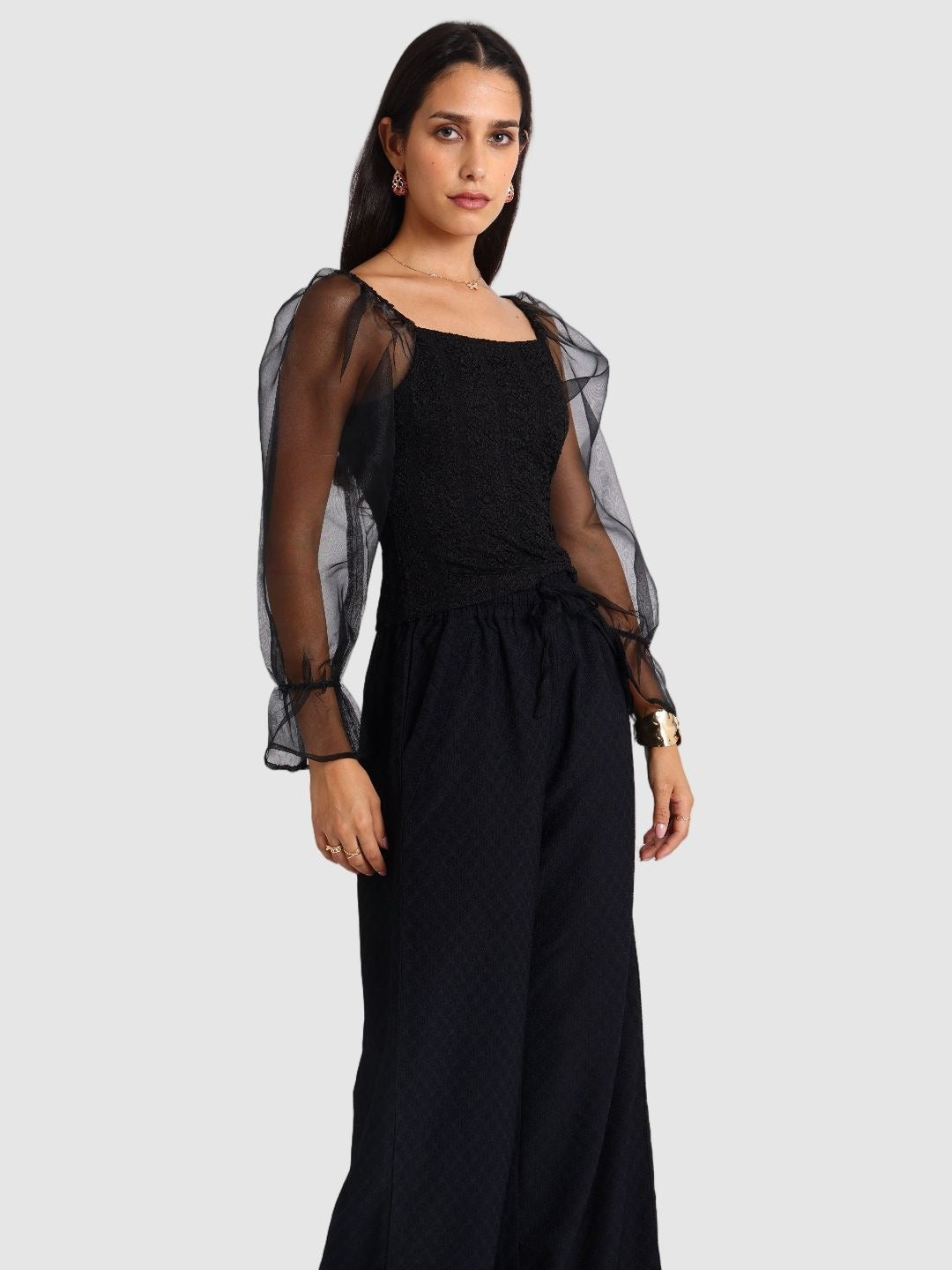 Women's Black Regular Fit Casual Top