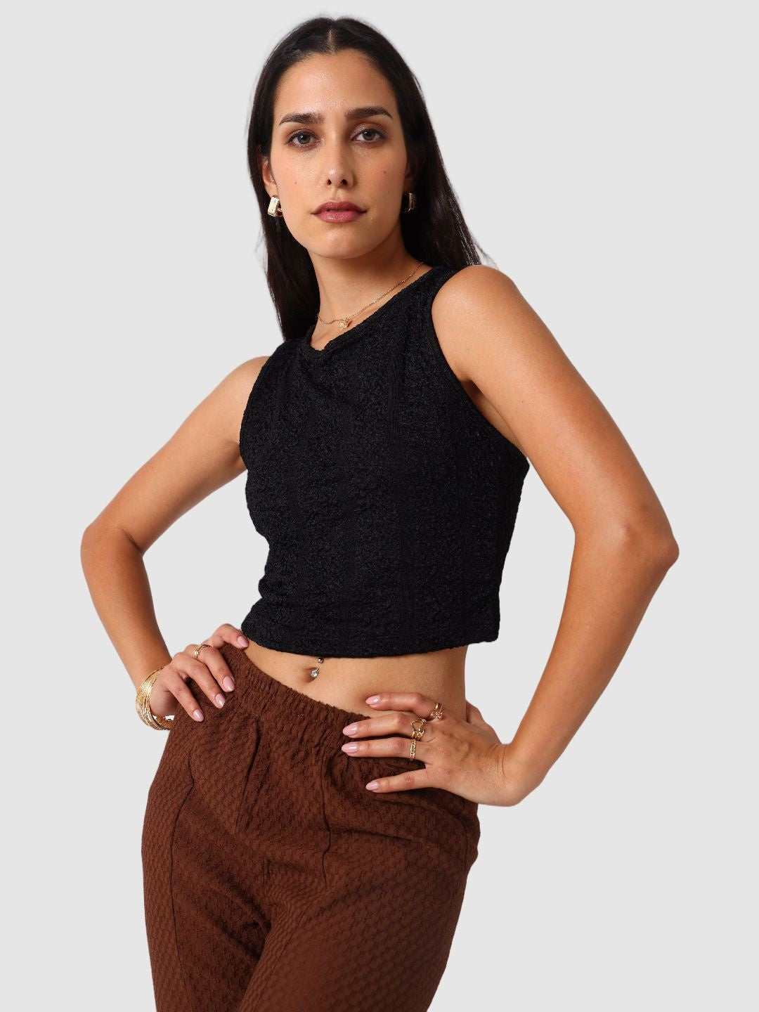 Women's Black Regular Fit Casual Top