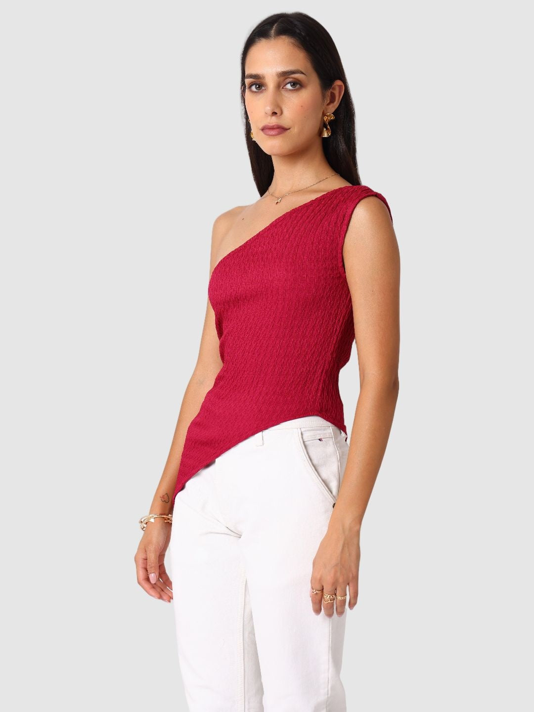 Women's Red Regular Fit Casual Top