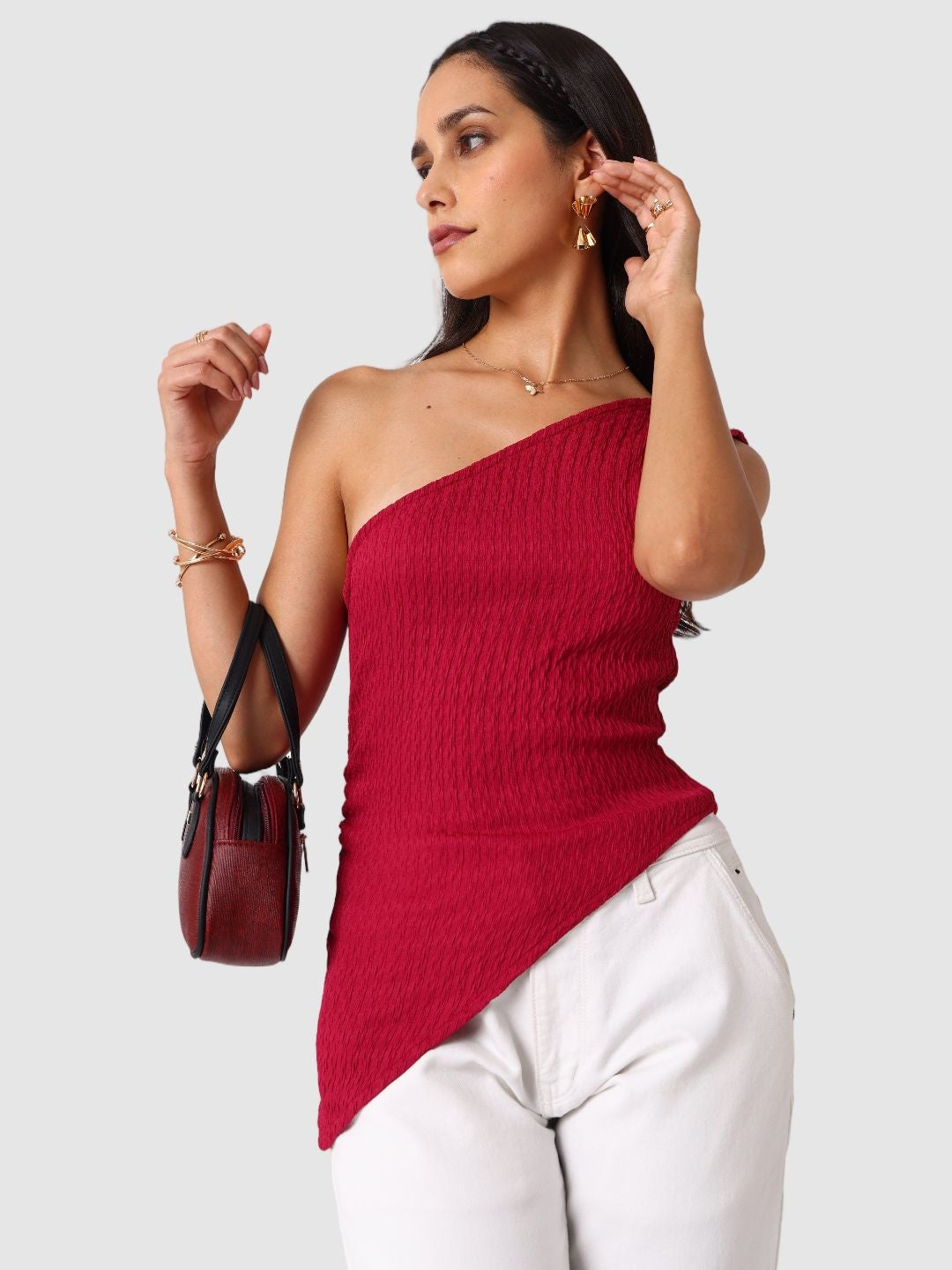 Women's Red Regular Fit Casual Top