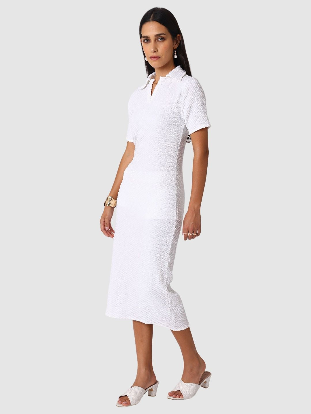 Women Regular Fit White Half Sleeves Dress