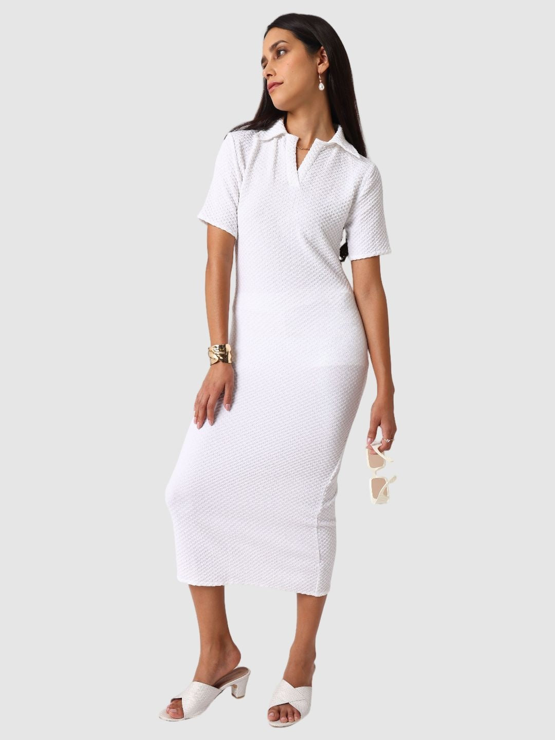 Women Regular Fit White Half Sleeves Dress