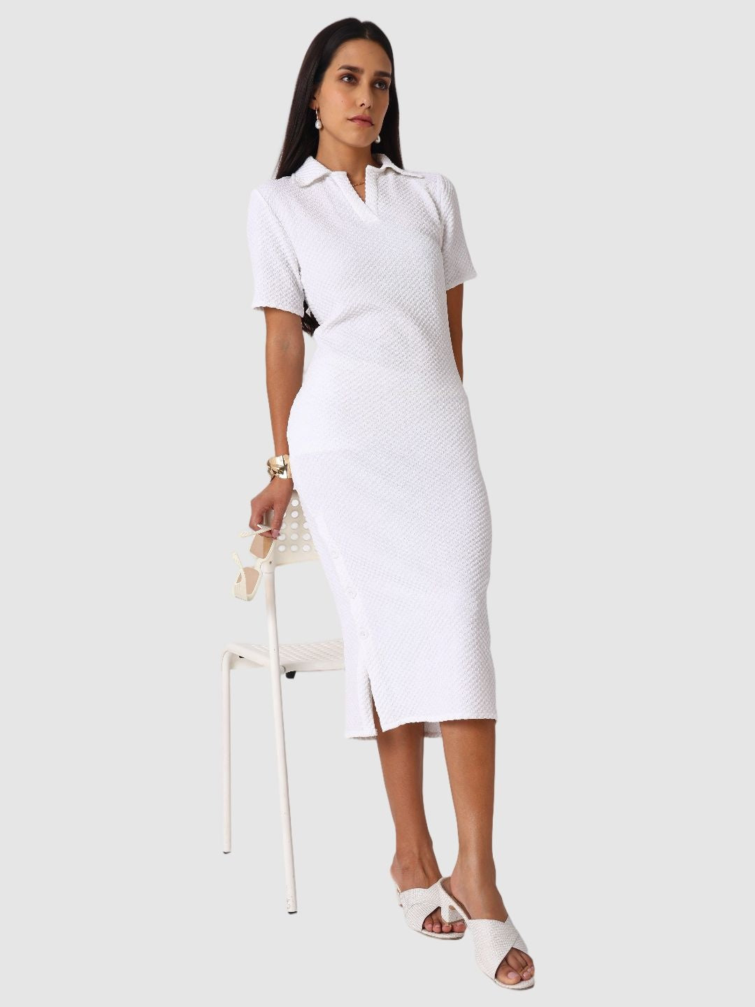 Women Regular Fit White Half Sleeves Dress