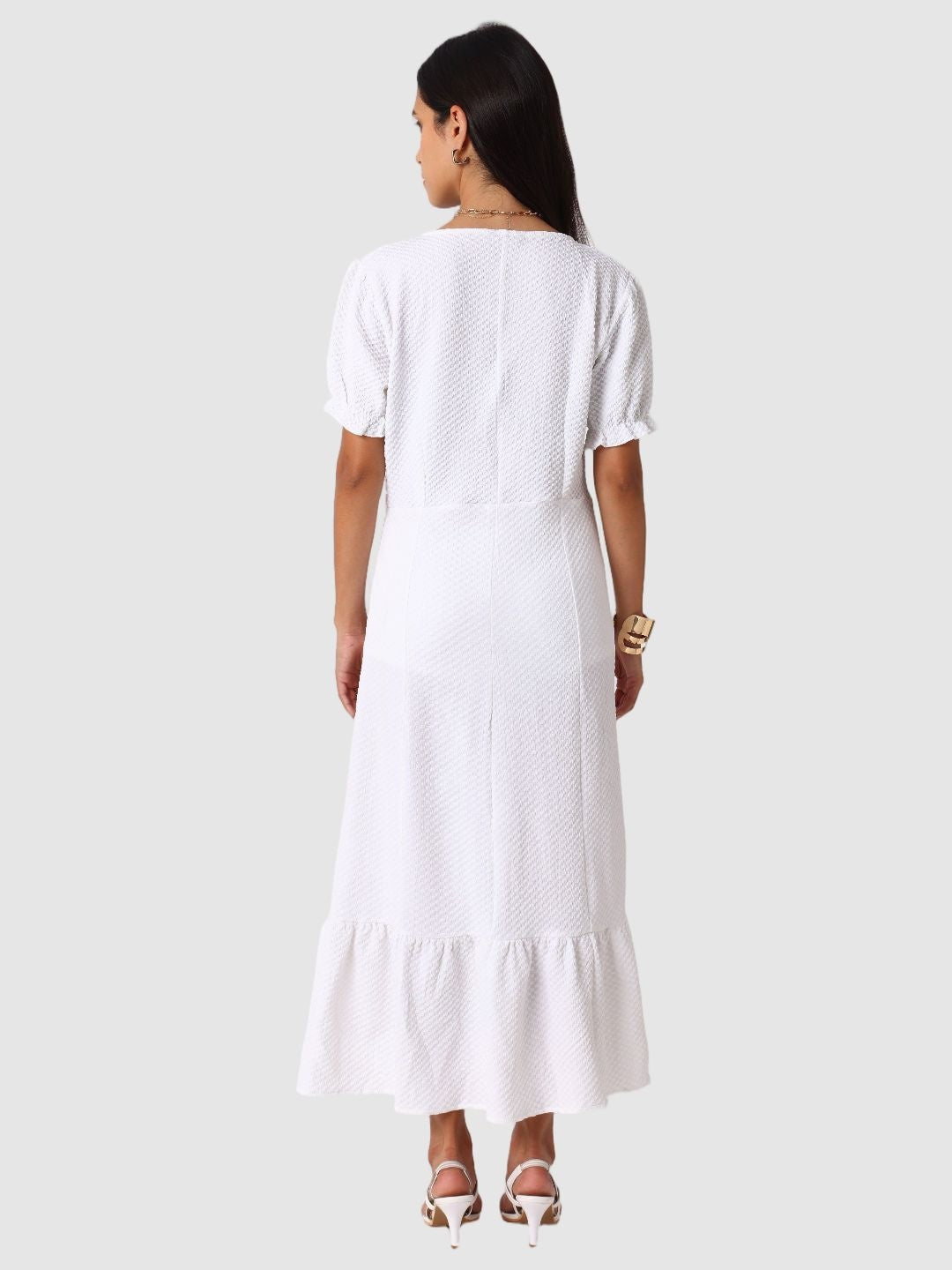 Women Regular Fit White Half Sleeves Dress