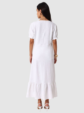 Women Regular Fit White Half Sleeves Dress