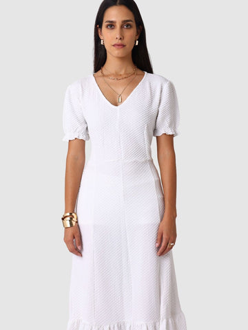 Women Regular Fit White Half Sleeves Dress