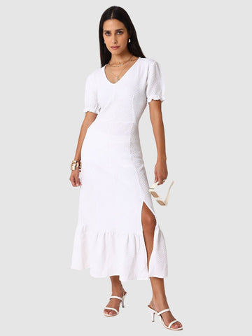 Women Regular Fit White Half Sleeves Dress